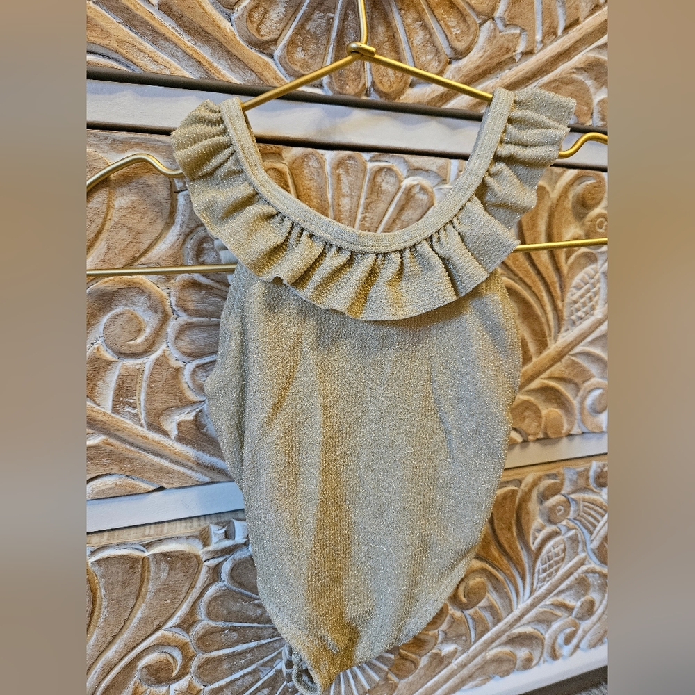 Rylee + Cru Cream Shimmer Ruffled Swimsuit 3-6 Months